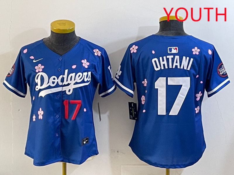 Youth Los Angeles Dodgers #17 Ohtani Blue Sakura Edition 2025 Nike MLB Jersey style 6